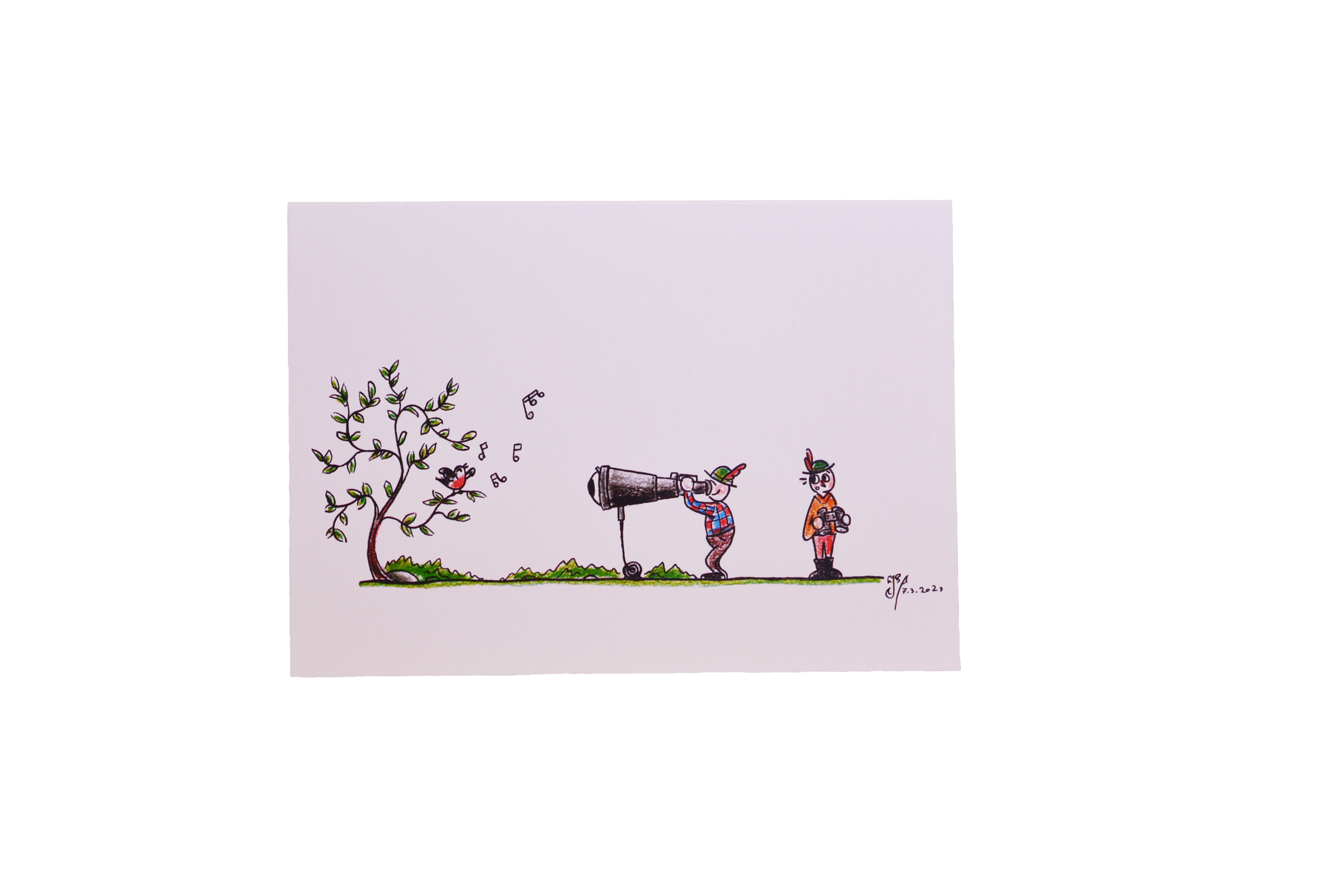 Klappkarte mit Jagdmotiv, Vogelgesang Klappkarte mit Jagdmotiv, Vogelgesang